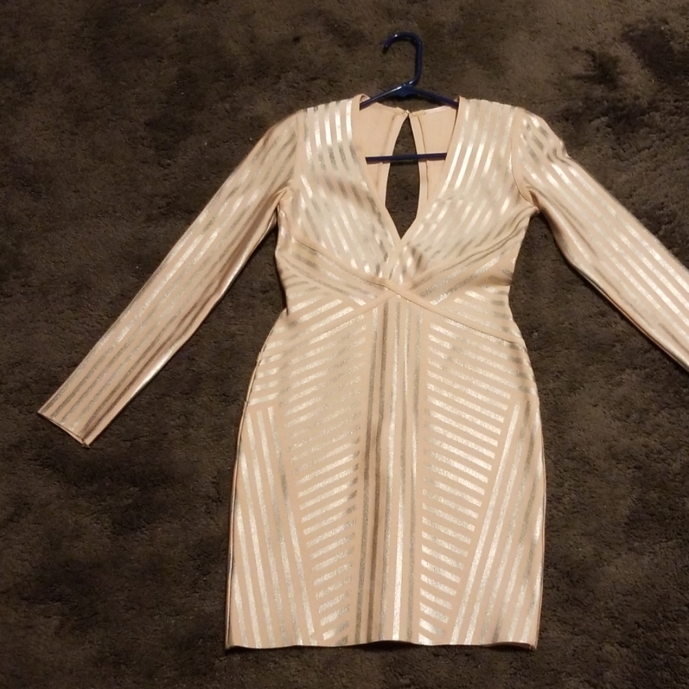 Pink with silver stripes coctail dress